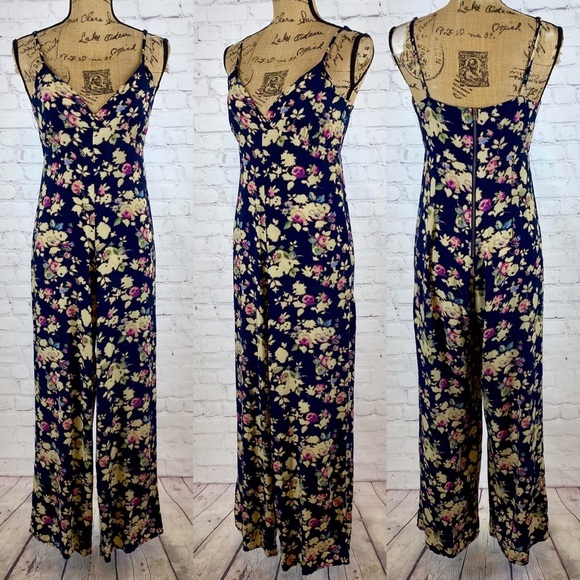 Redberry Fashion Navy Blue Floral Cami Wide Leg Jumpsuit - Picture 1 of 2